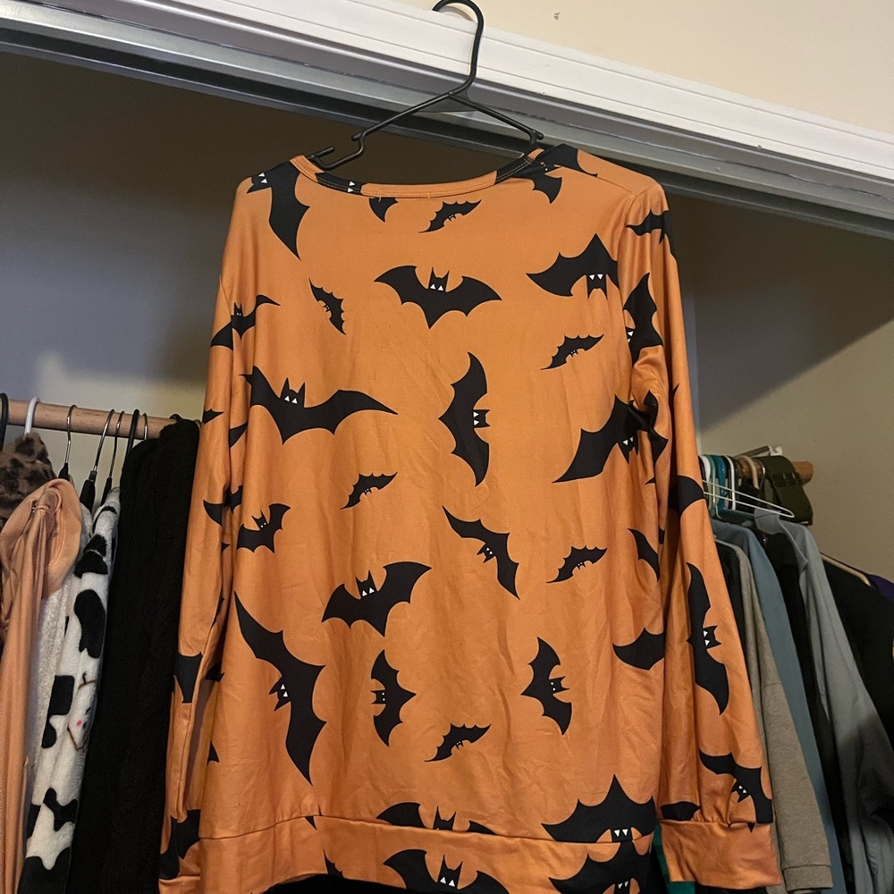 Halloween Bat Print Long Sleeve pajama set